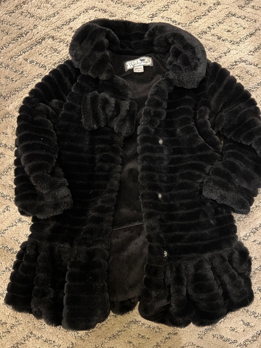 Widgeon Girls' Black Faux Fur Ruffle-Hem Coat